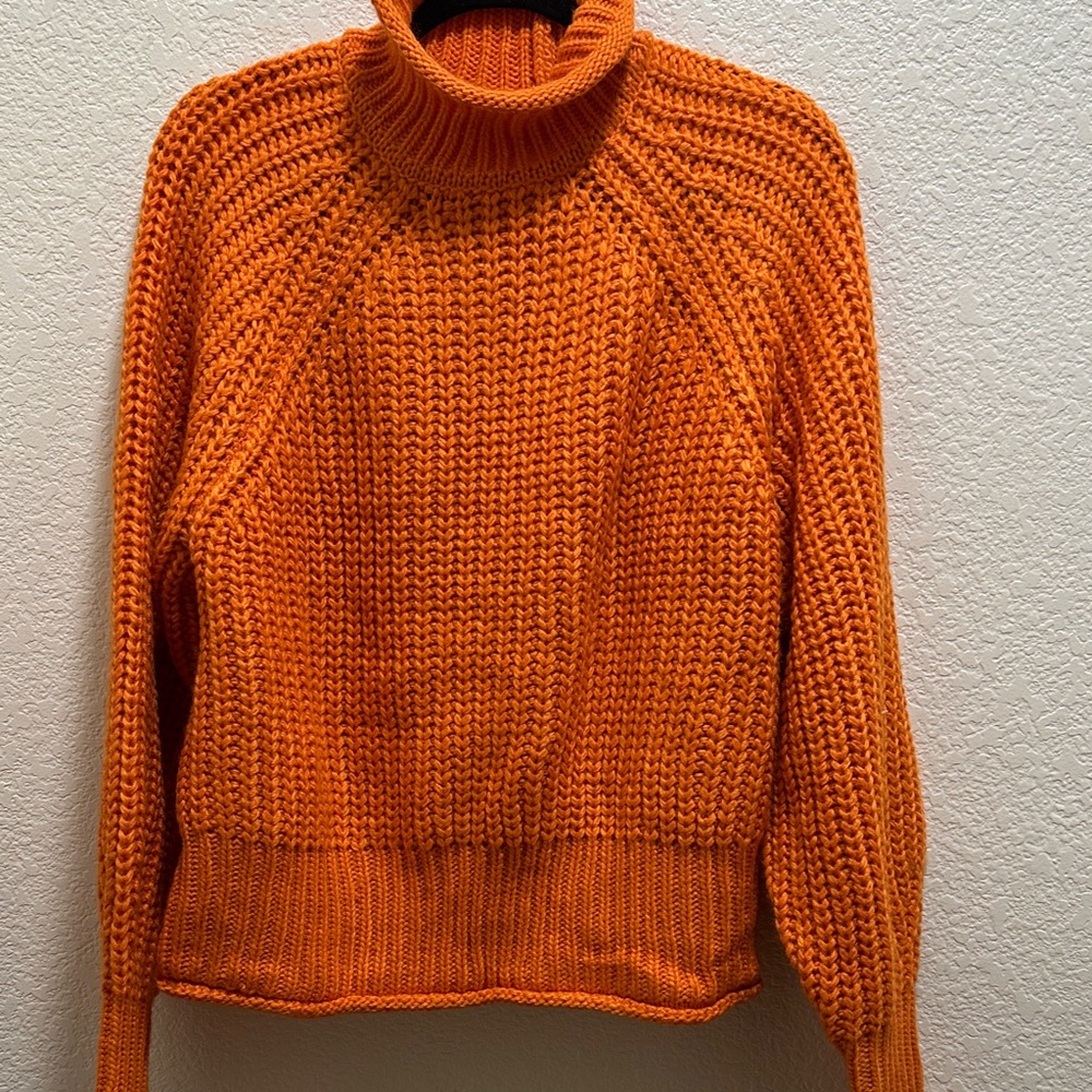 Vibrant Orange Knit Turtleneck Sweater